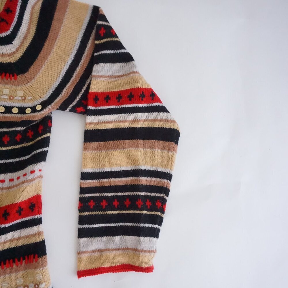 St Johns Bay Tan Red Striped Knit Button Cardigan Classic Preppy Grandmacore L - Picture 10 of 12